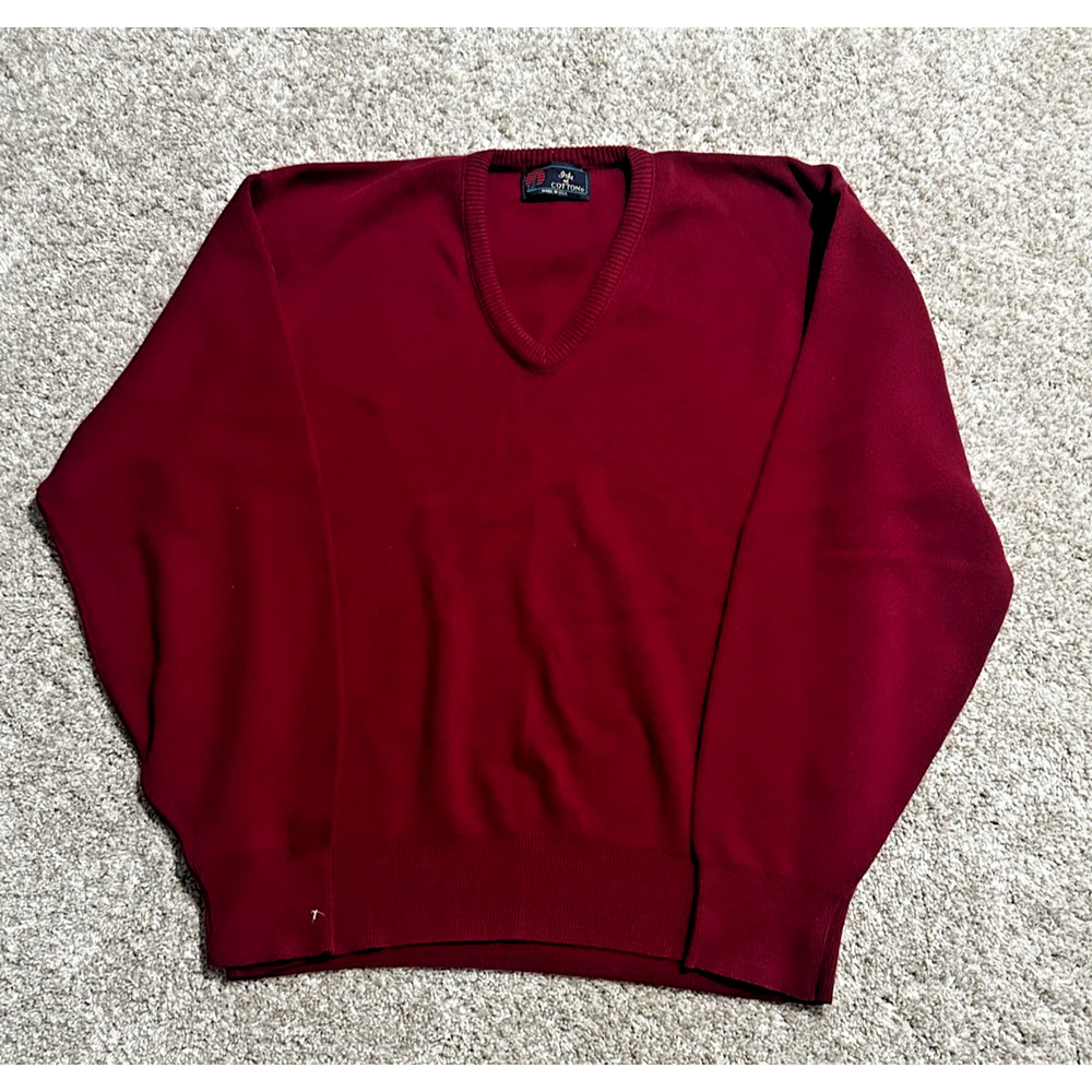 Isle of Cotton Men’s V-Neck Sweater Burgundy Red 100% Cotton Size Large USA Made - Picture 1 of 6